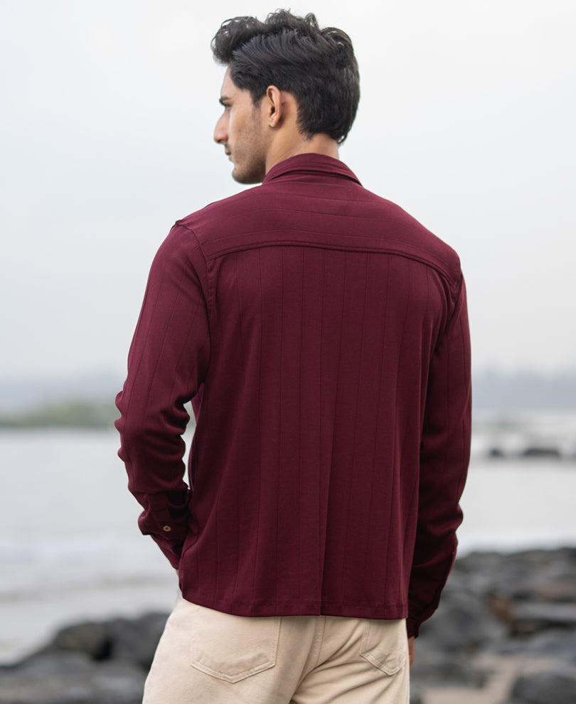 Wine Striped Knitted Shirt