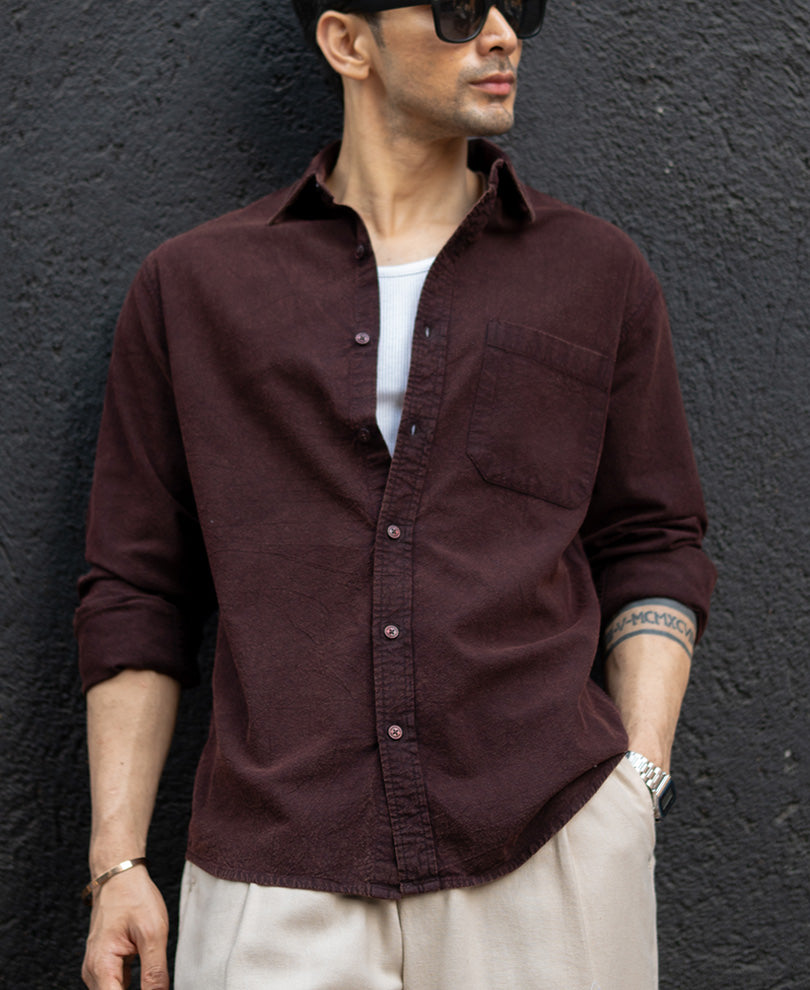 Dark Brown Washed Structure Shirt.