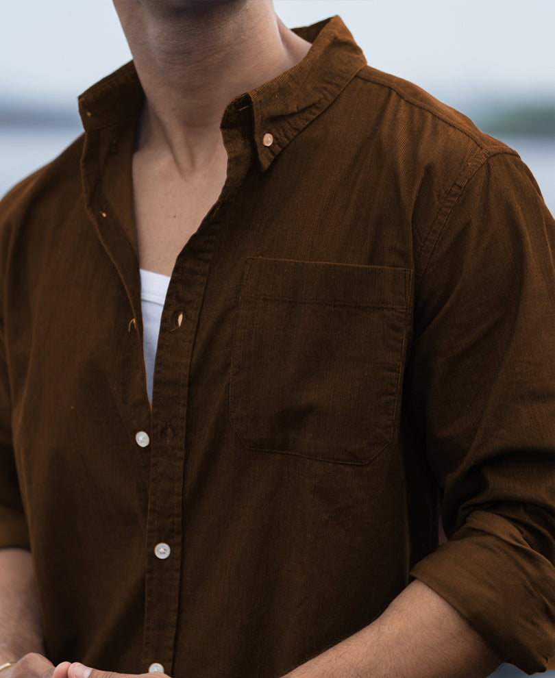 Tan Brown Corduroy Buttondown Shirt