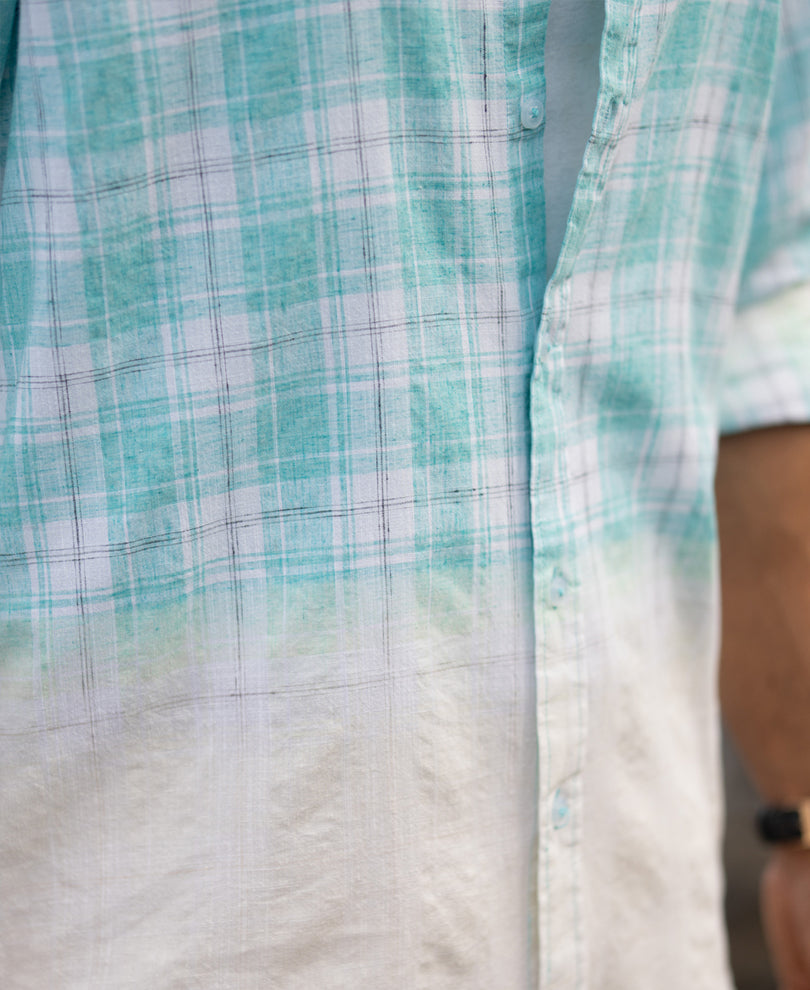 Aqua Blue Light Weight Ombre Checks Shirt