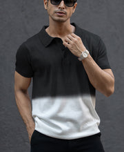 Black Ombre Knit Polo T-Shirt