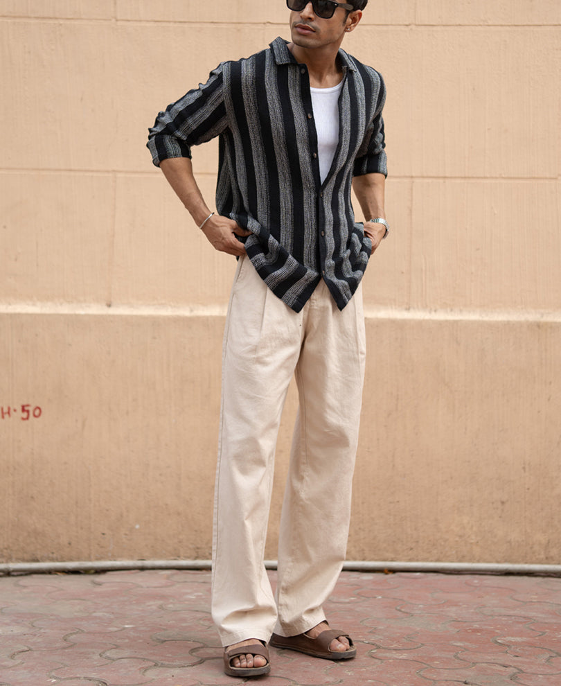 Black Structured Striped Shirt.