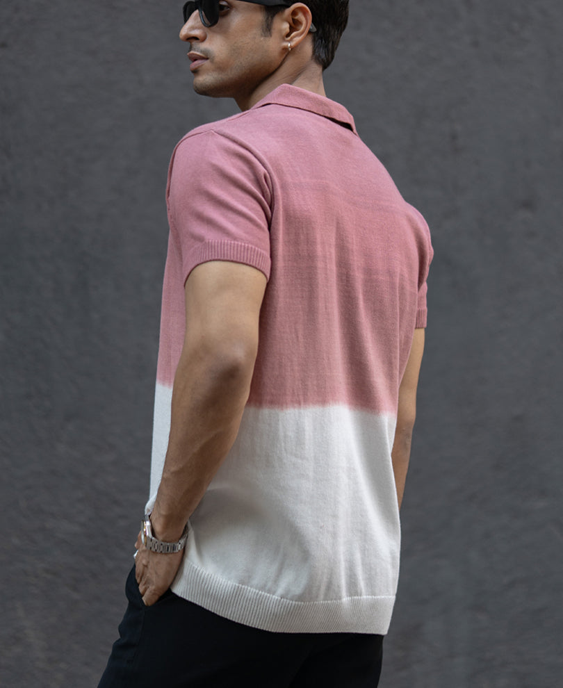 Brick Ombre Knit Polo T-Shirt.