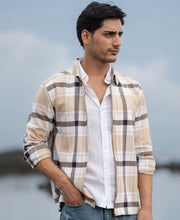 Beige Checks Zipper Overshirt