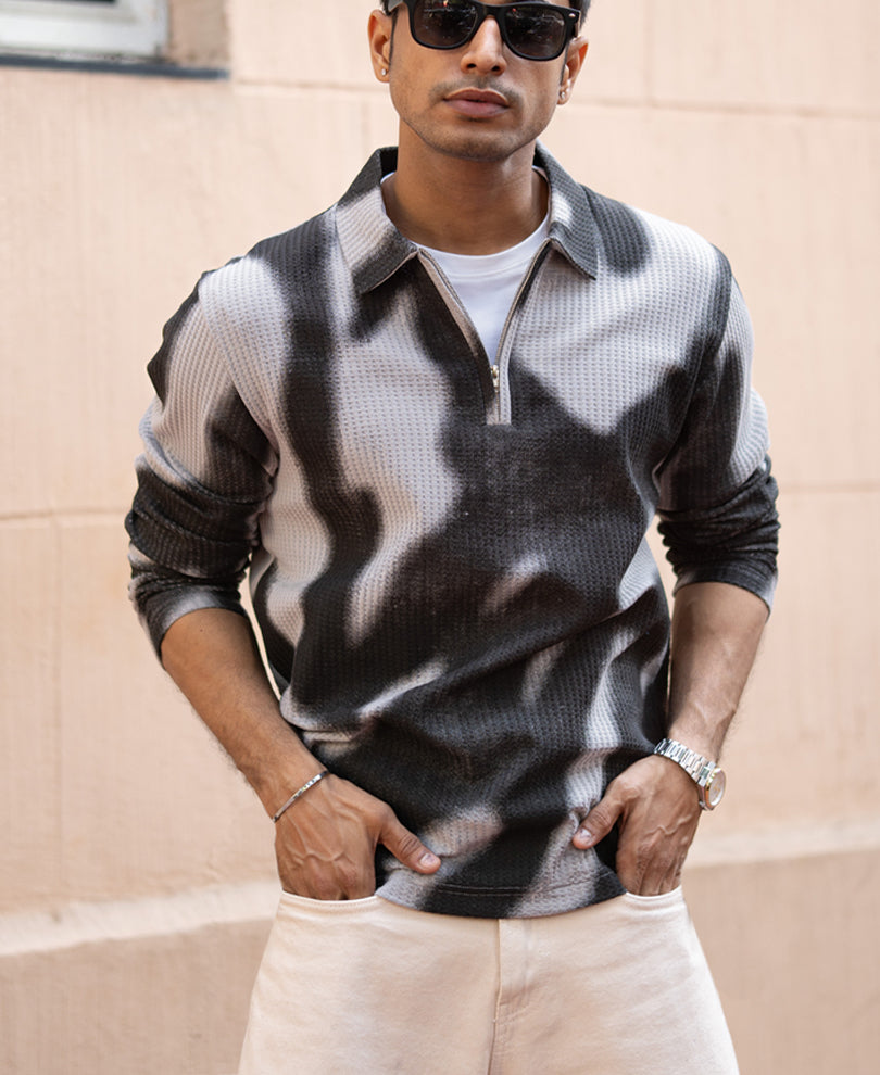 Grey Printed Structure T-Shirt