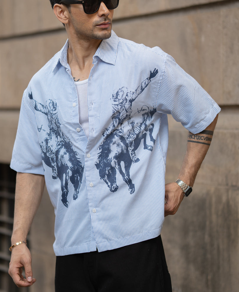 Blue Striped Print Shirt.