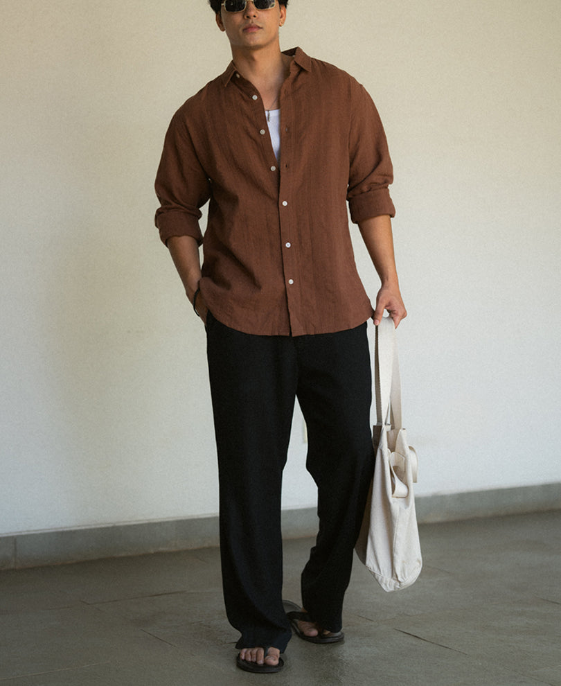 Brown Plain Structure Shirt.