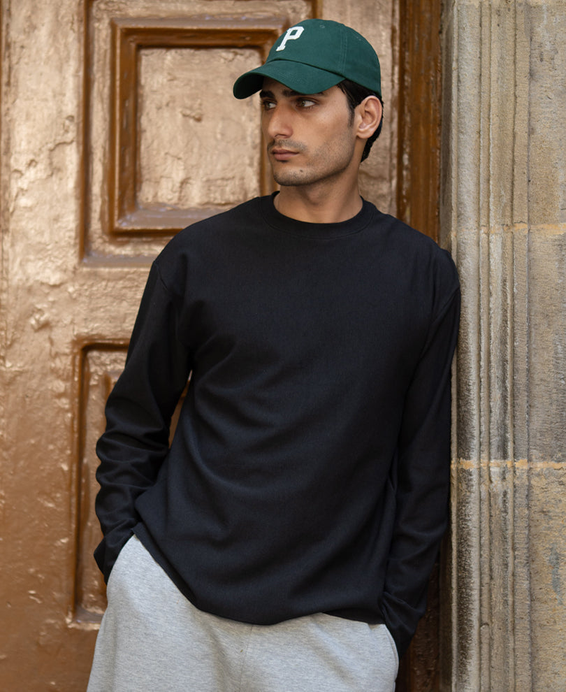 Black Rib Knit T-Shirt