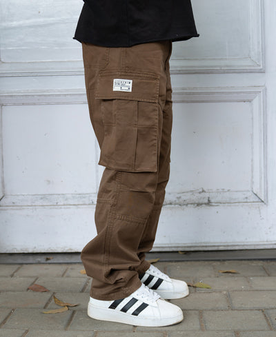 Brown Overdyed Cotton Cargo Pants.