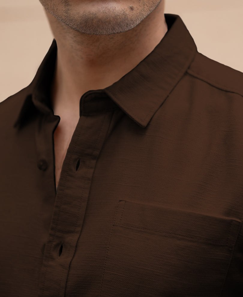 Dark Brown Linen Structured Co-Ord Set.