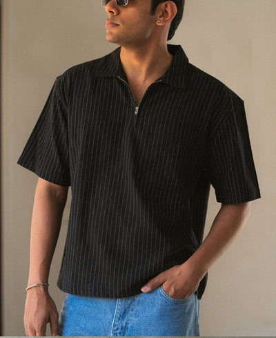 Black Striped Zipper Shirt