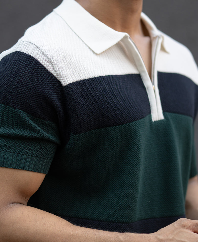 Olive & Navy Knit Stripe T-Shirt