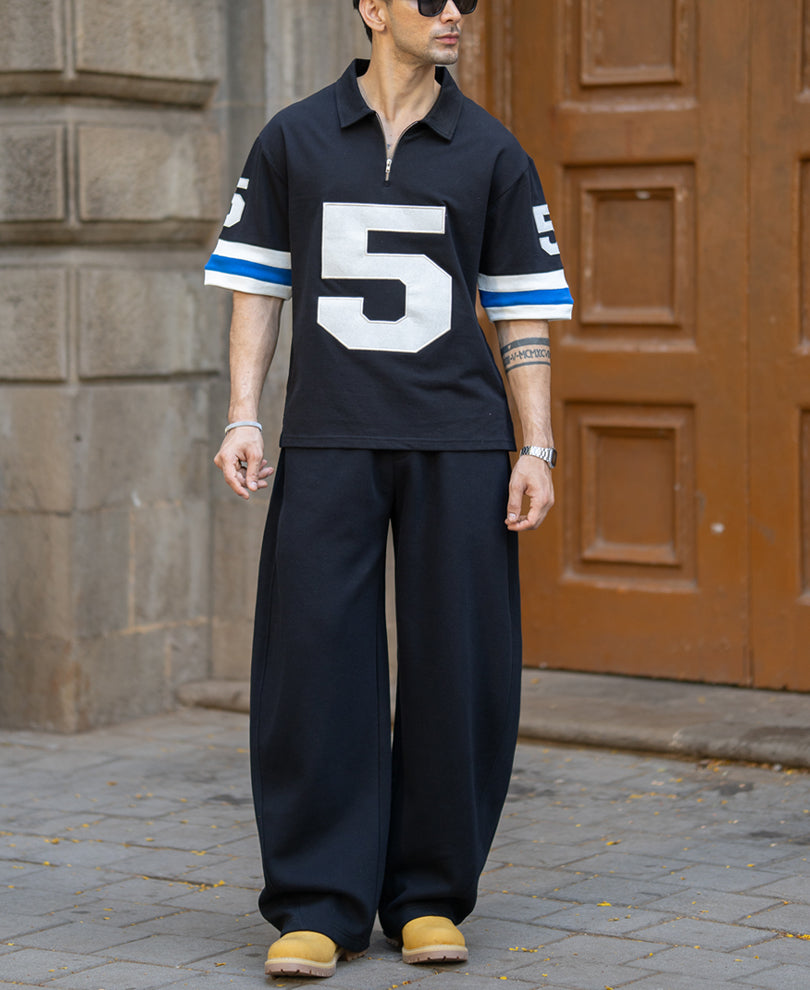 Black Contrast Applique T-Shirt.