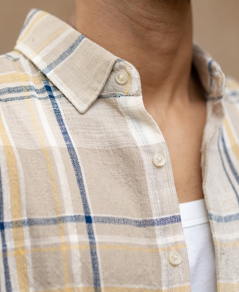 Beige Lightweight Structure Checks Shirt
