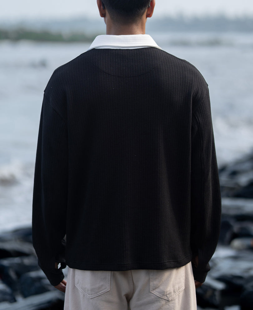 Black Embroidery Contrast T-Shirt