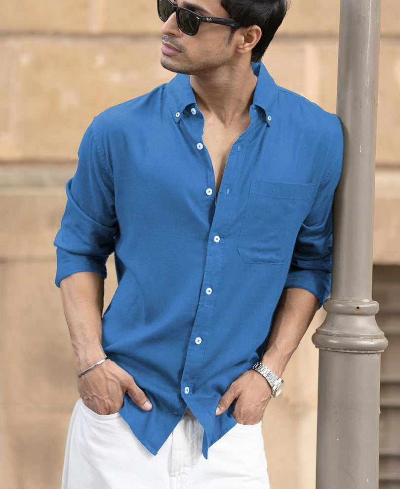Malibu Blue Linen Blend Shirt