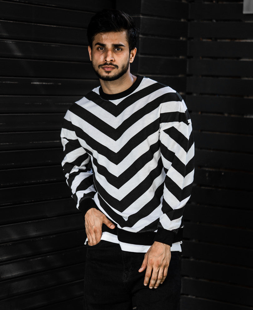 Black And White Stripe Arrow Oversize Drop Shoulder T Shirt