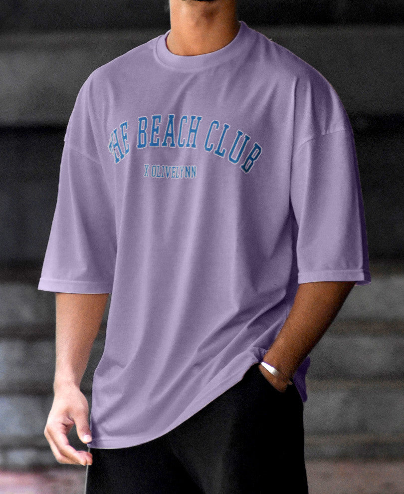 Purple The Beach Club Printed Oversize Drop Shoulder T Shirt