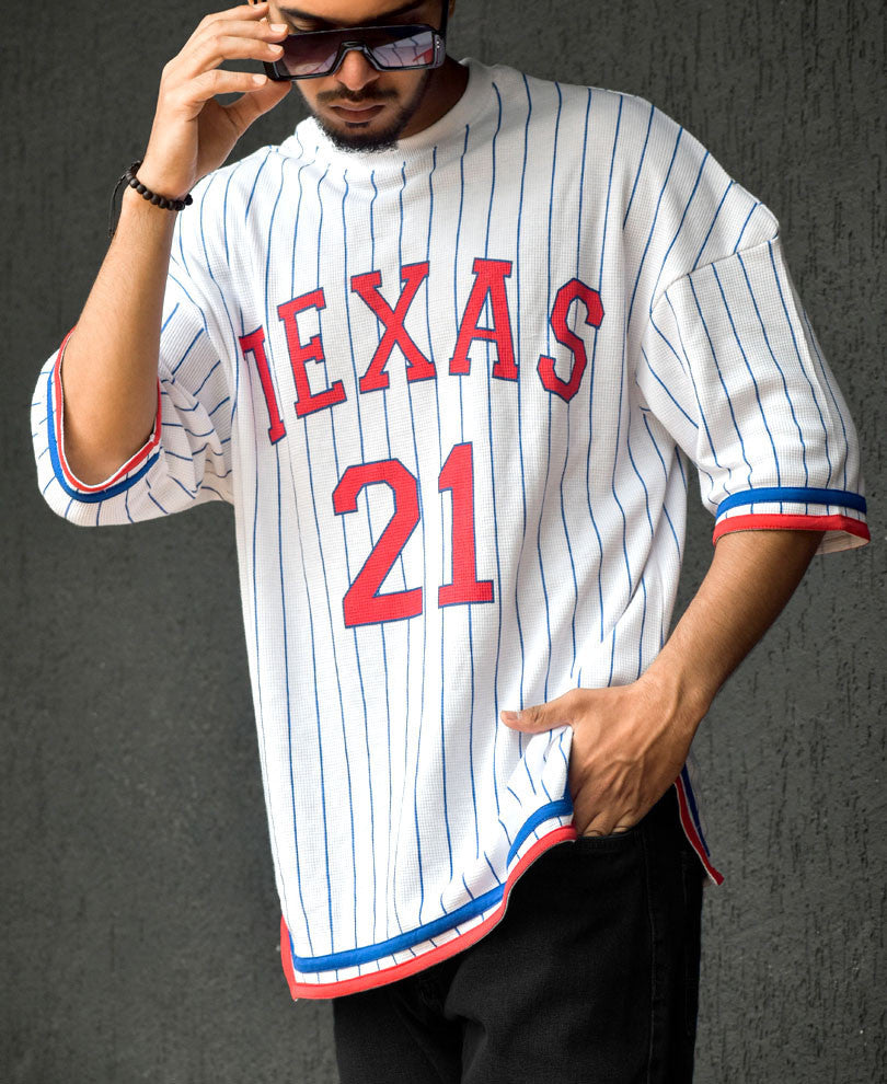 White Texas Print Oversize Drop Shoulder T Shirt