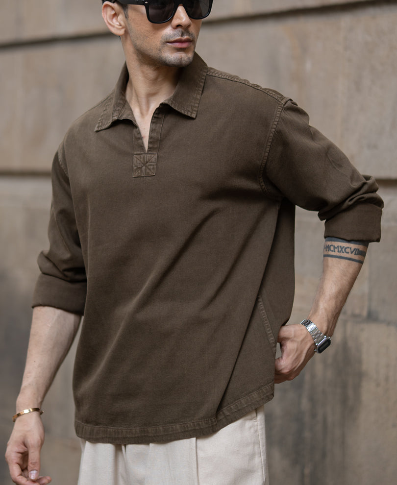 Brown Overdyed Kurta Shirt.