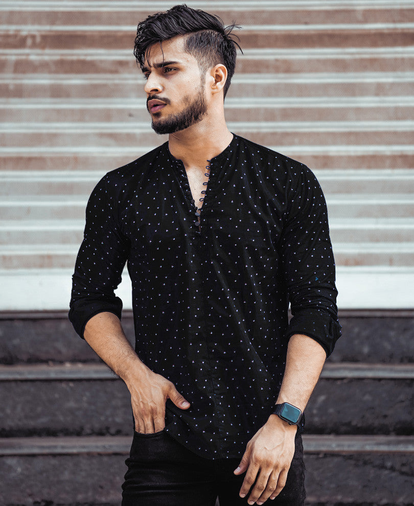 Black Printed Kurta Full Sleeves Shirt