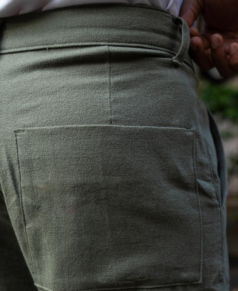 Olive Structured Linen Blend Trouser