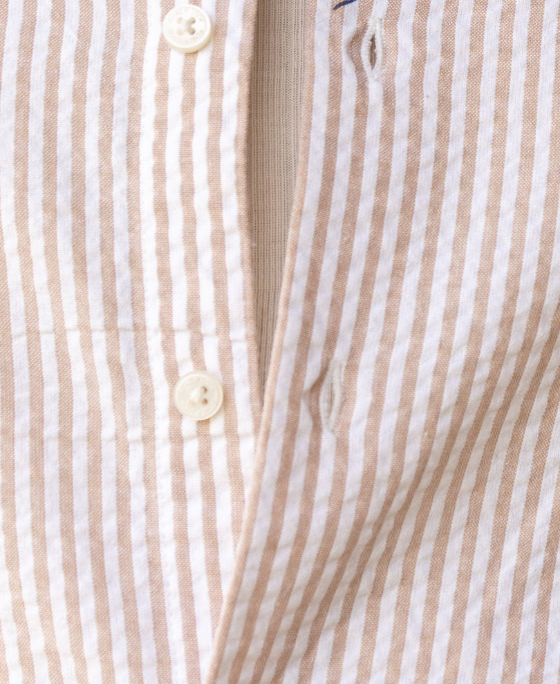 Beige Seersucker Printed Stripe Shirt