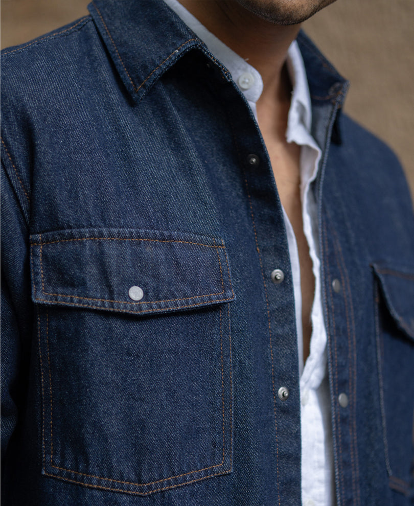 Indigo Denim Overshirt With Pockets