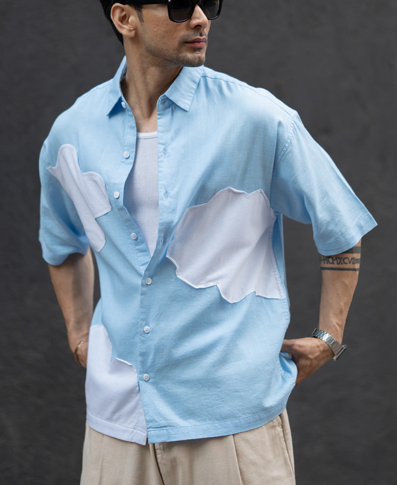 Sky Blue Cloud Applique Shirt.