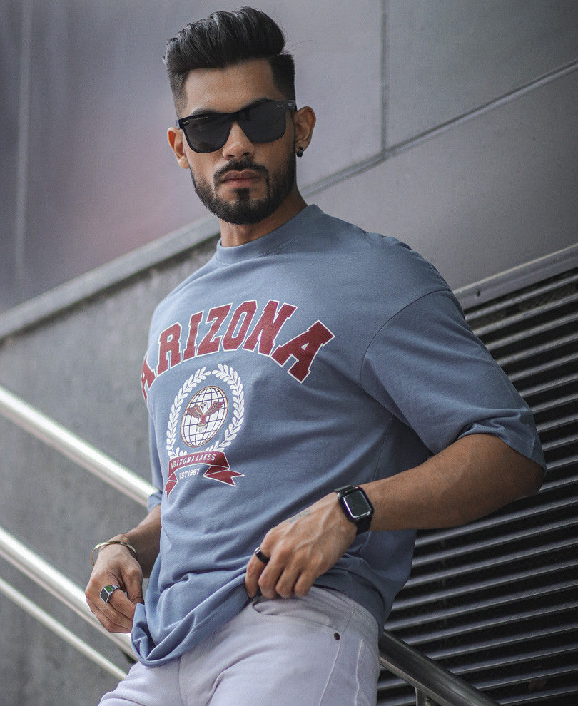 Grey Arizona Printed Oversize Drop Shoulder T Shirt