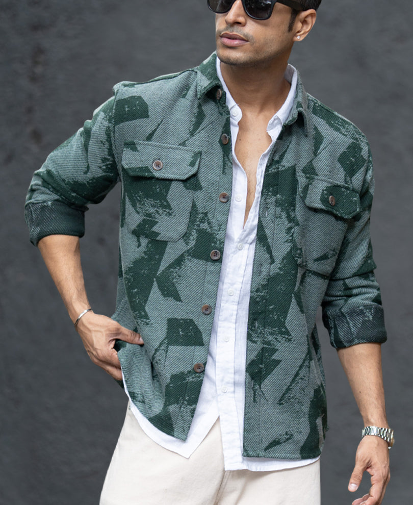 Green Jacquard Overshirt.