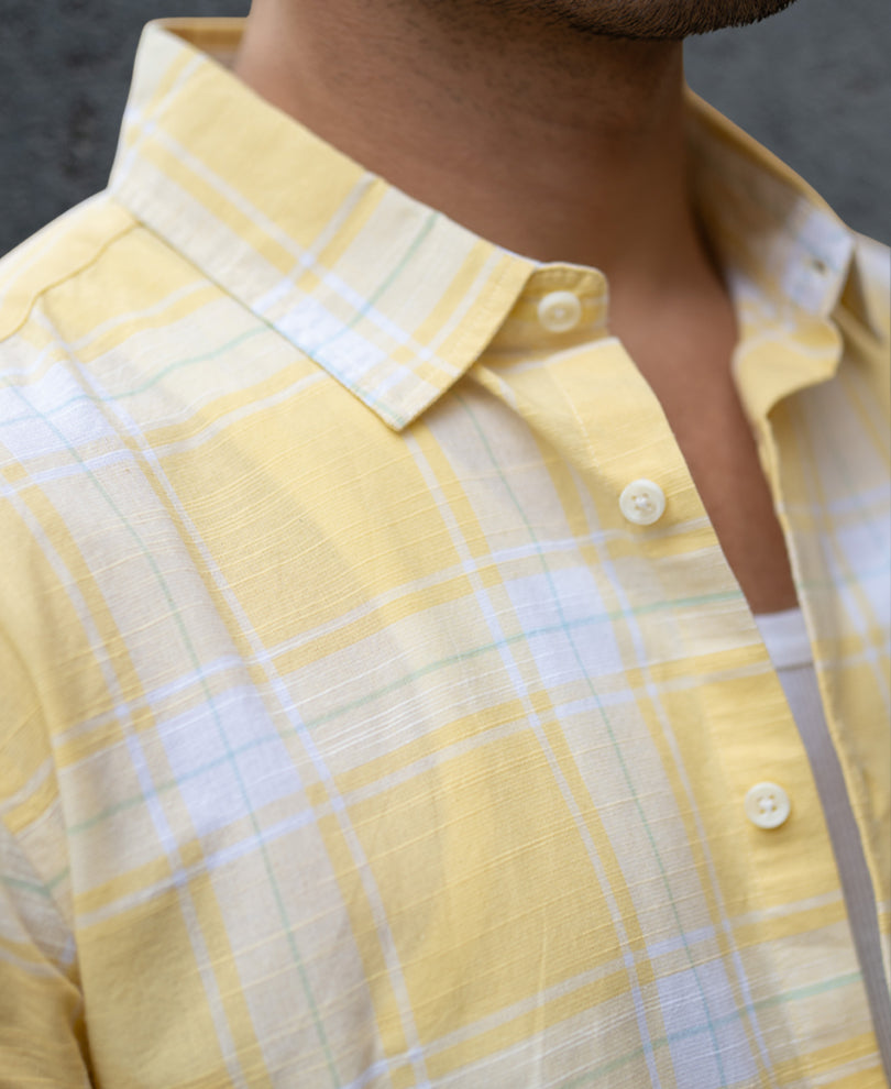 Yellow Lightweight Cotton Checks Shirt