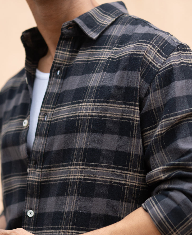 Grey Brushed Checked Shirt