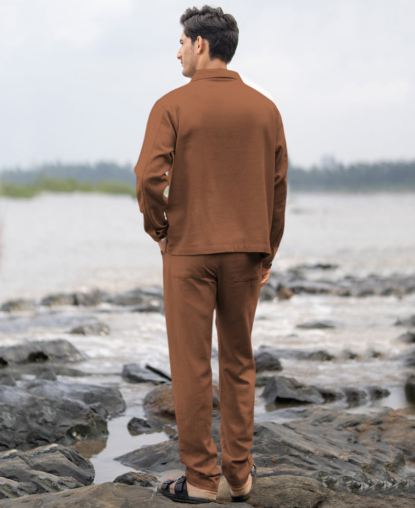 Brown Striuctured Cotton Kurta Shirt