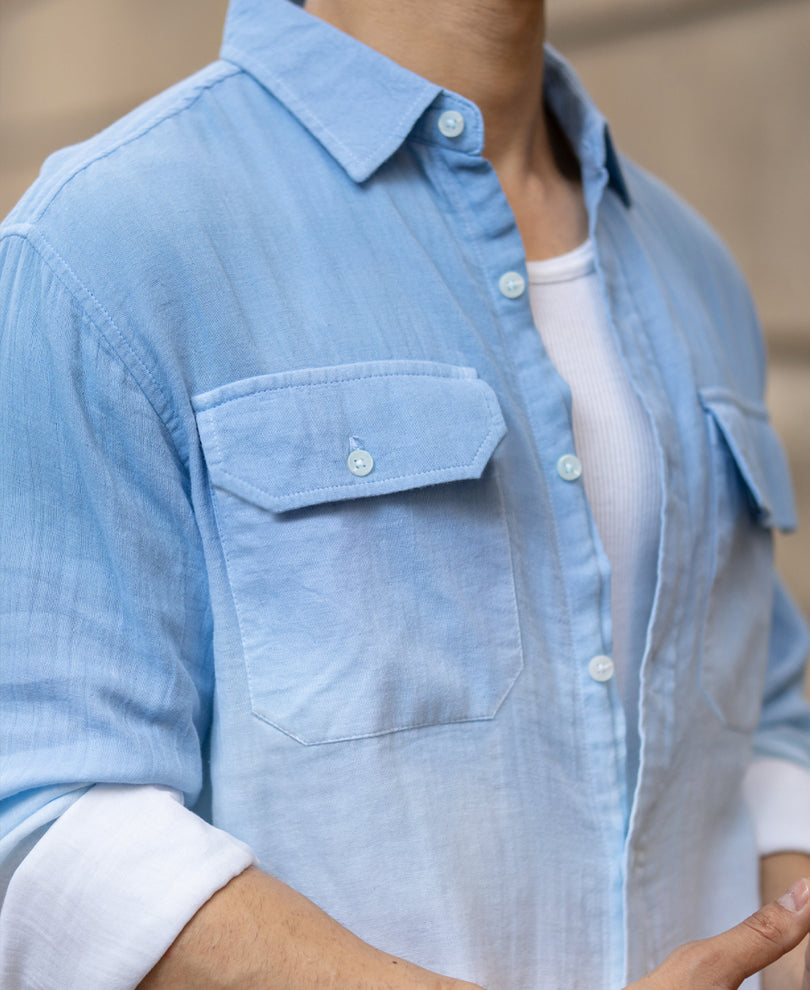 Blue Double Pocket Ombre Shirt.