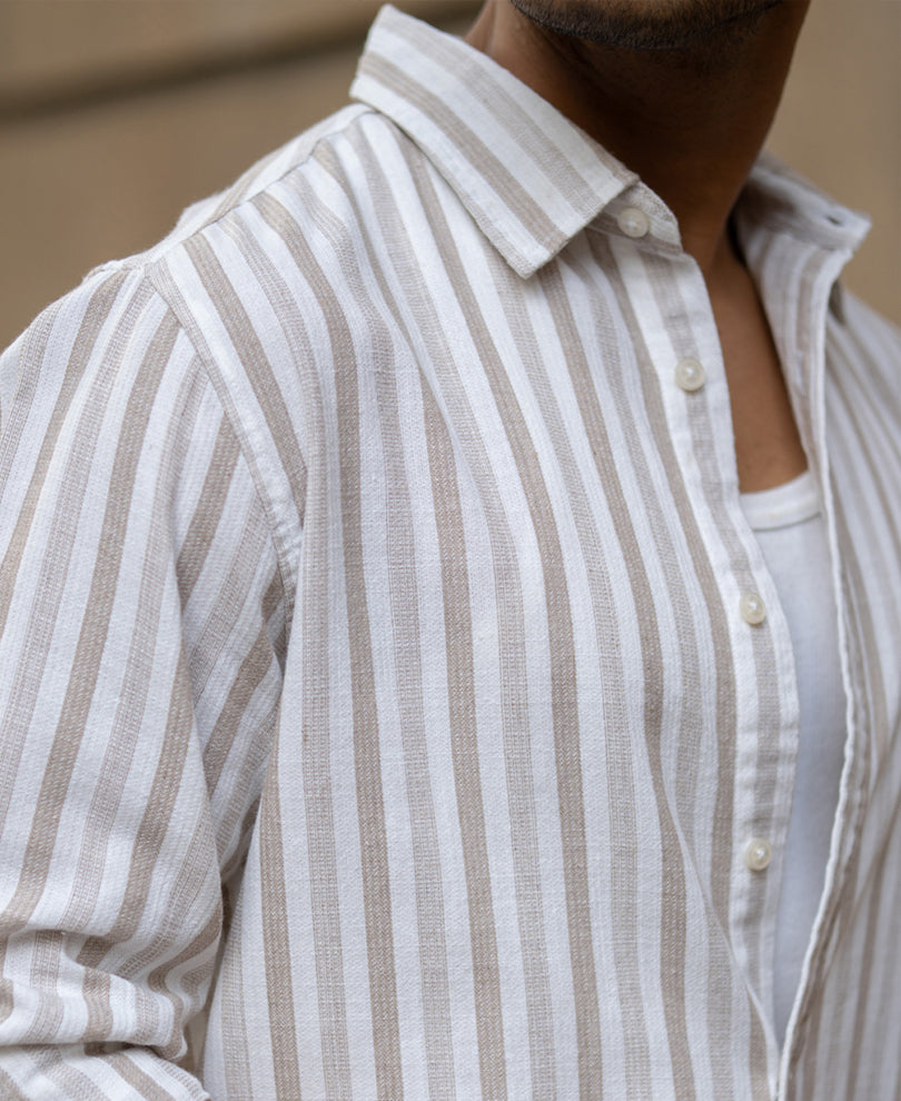 Beige Structured Stripes Shirt