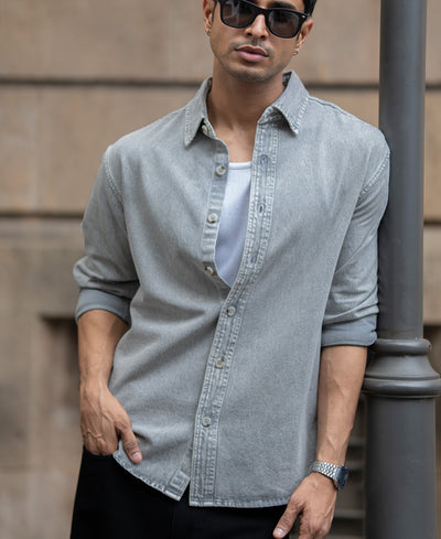 Grey Washed Denim Shirt.