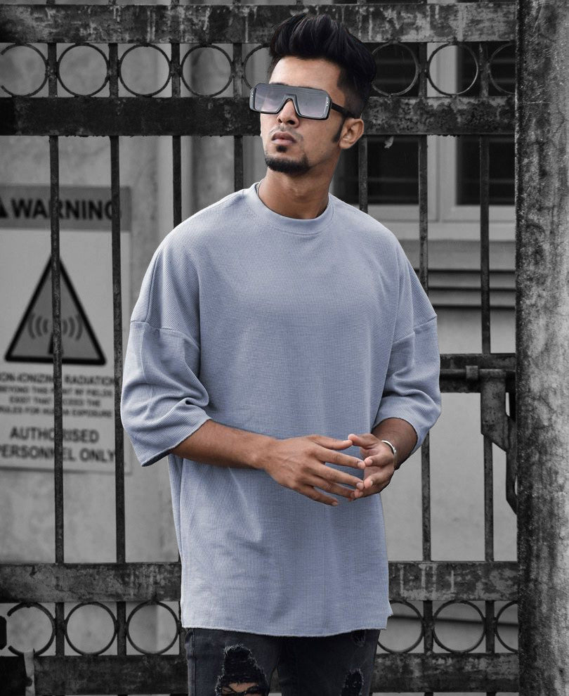 Urban Sky Blue Solid Oversize Drop Shoulder T Shirt
