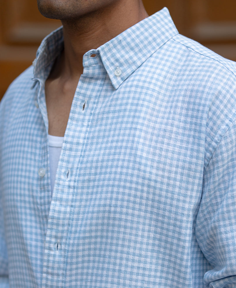 Light Blue Micro Checks Shirt.