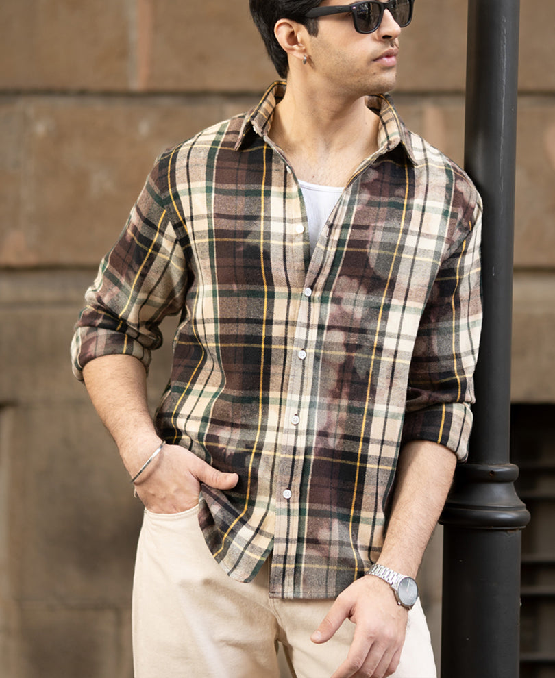 Dark Brown Washed Checks Shirt