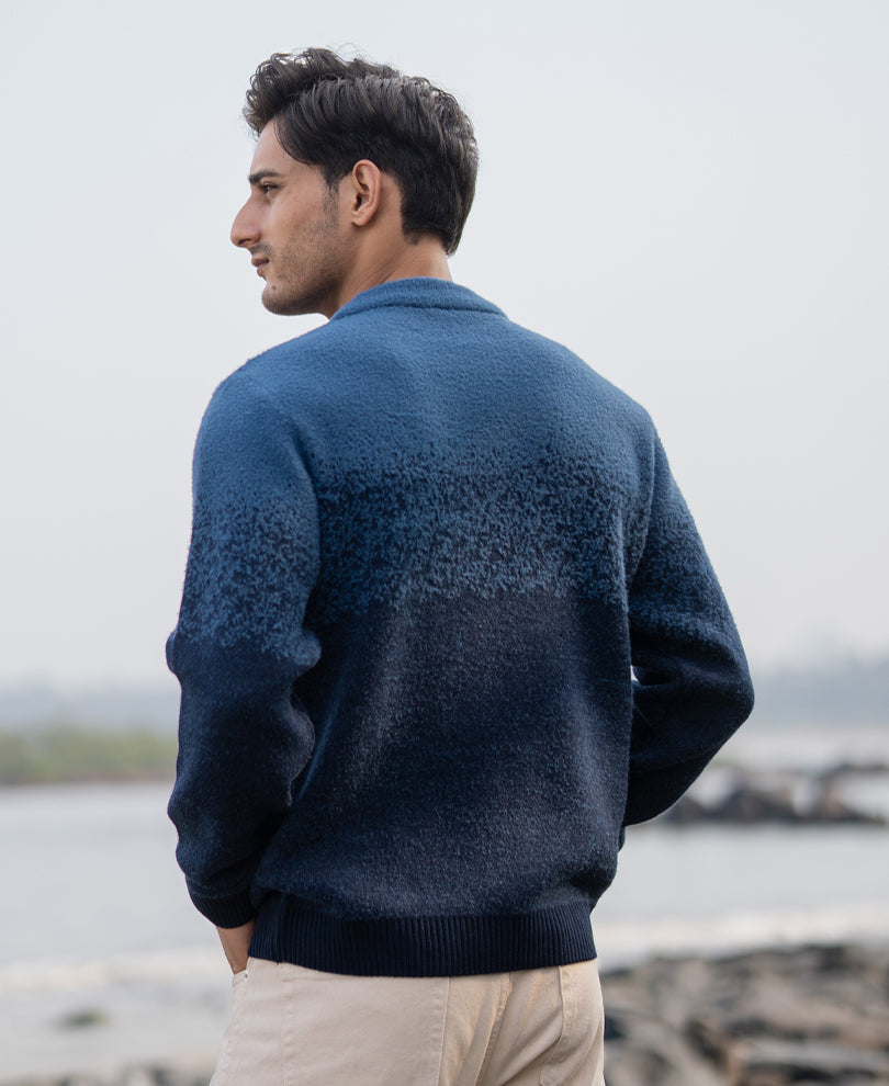 Navy Ombre Jacquard Knit Sweater