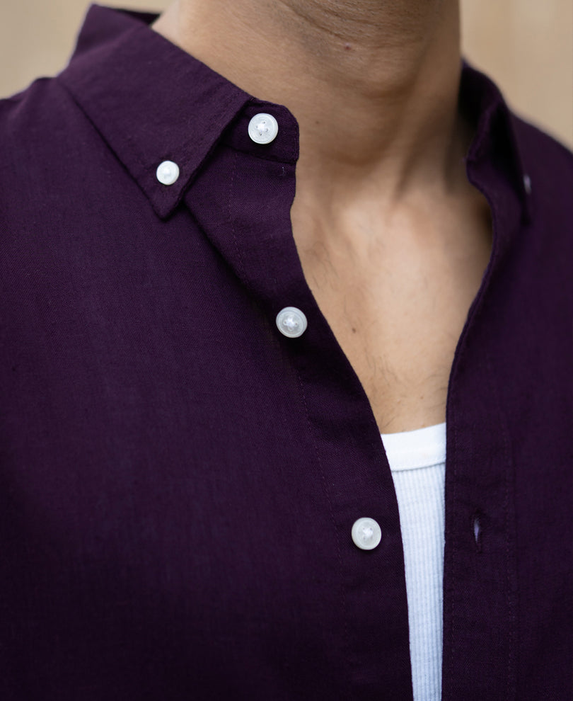 Dark Purple Linen Blend Shirt
