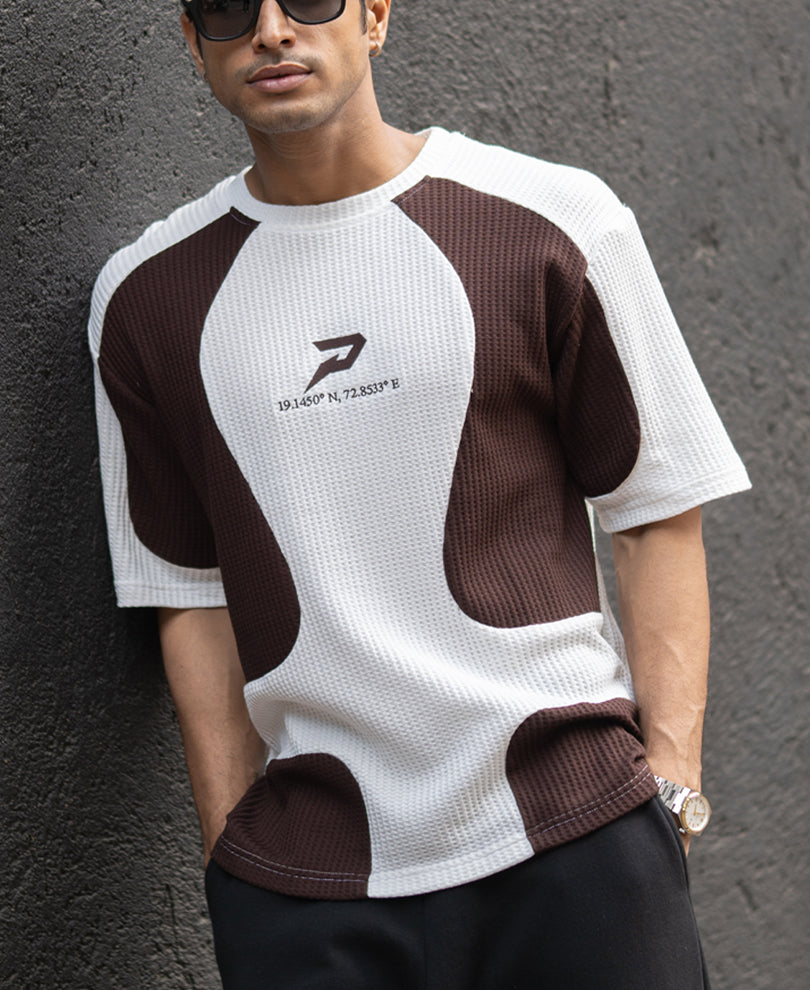 White Panelled Embroidered Tshirt.