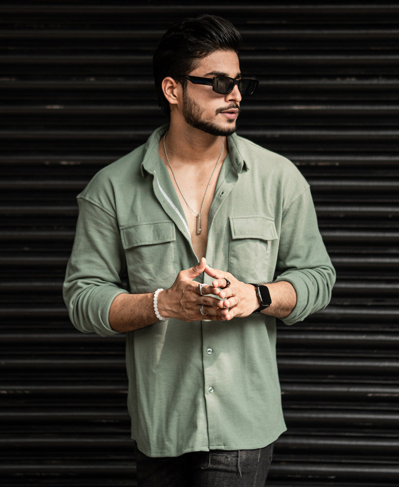 Laurel Green Chest Pocket Oversize Drop Shoulder Shirt