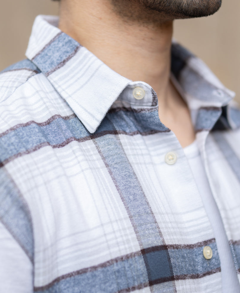 Grey Structured Checked Shirt.