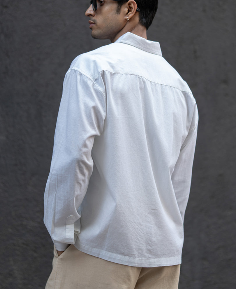 White Printed Boxy Lightweight Shirt.