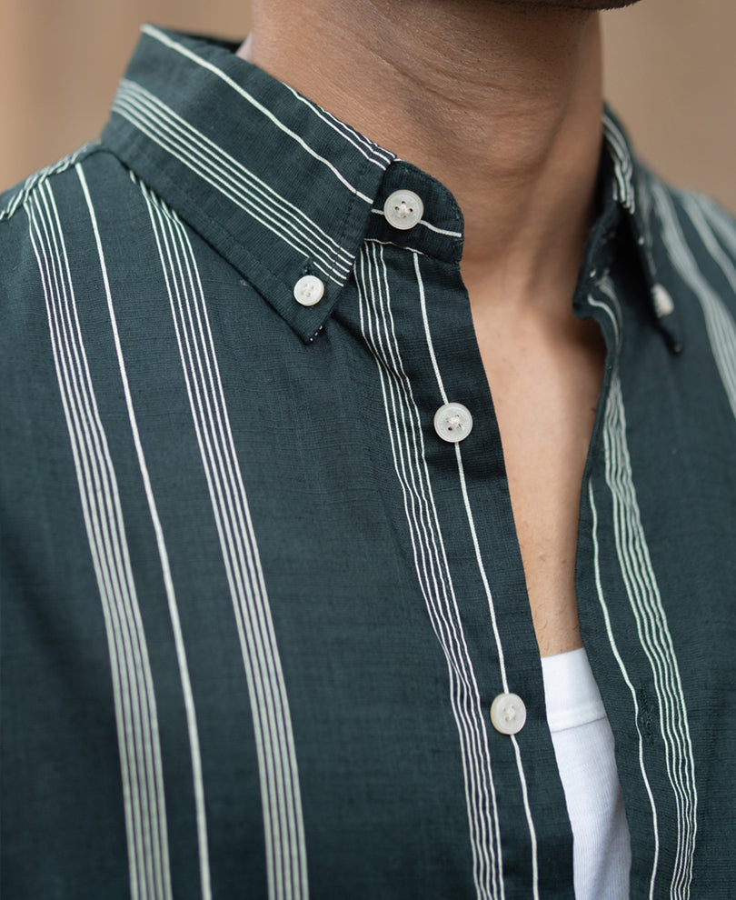 Dark Green Stripped Button Down Shirt