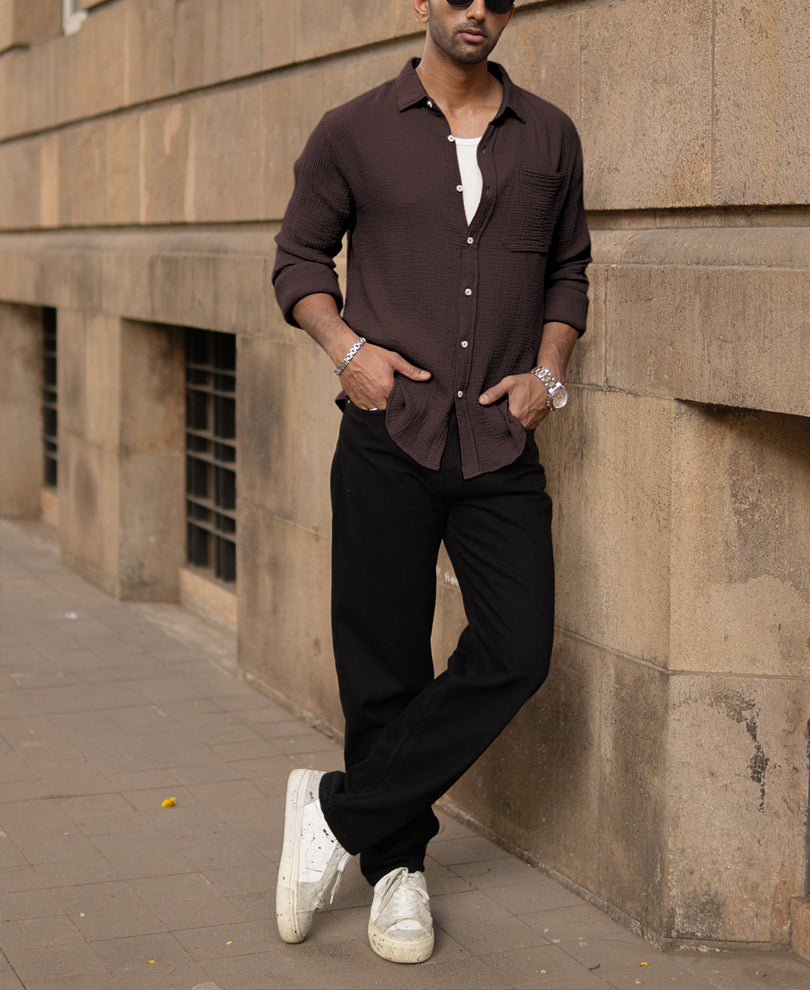 Cocoa Brown Crinkled Shirt