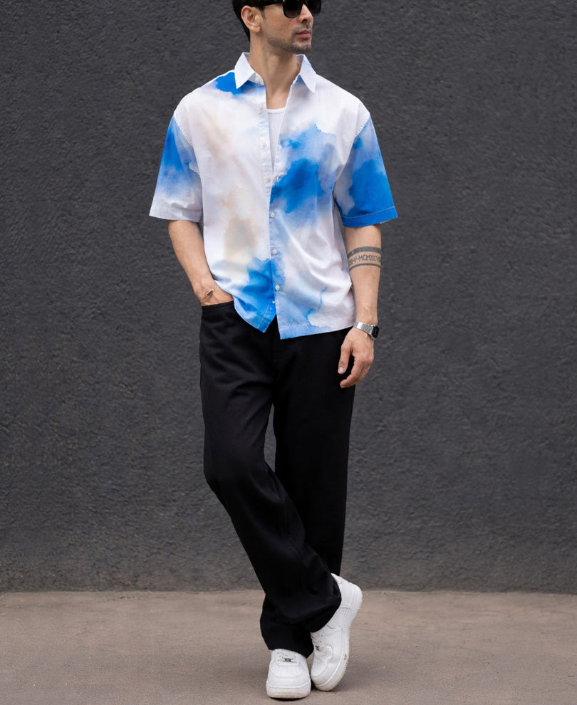 Blue Tie Dye Print shirt.
