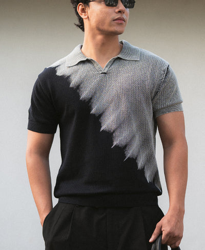 Black Tie Dye Knit Polo T-Shirt 100% Cotton